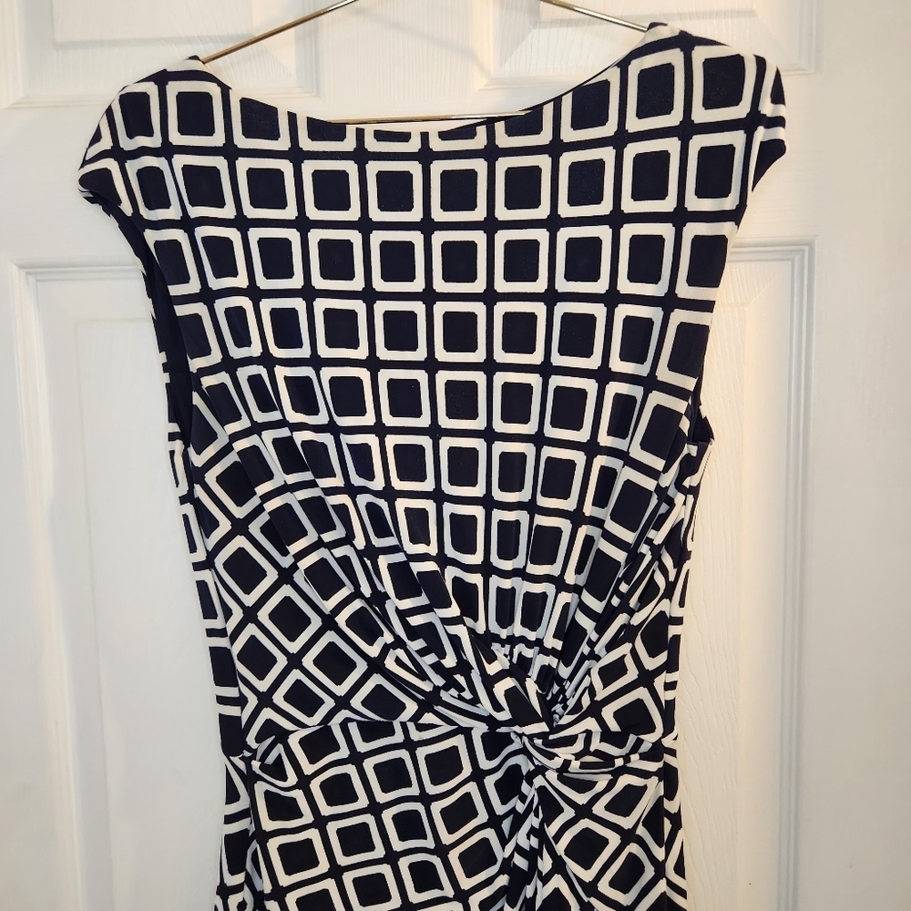Lauren Ralph Lauren Shift Dress Sz: 8 Navy and White Geometric Dress - Picture 4 of 13